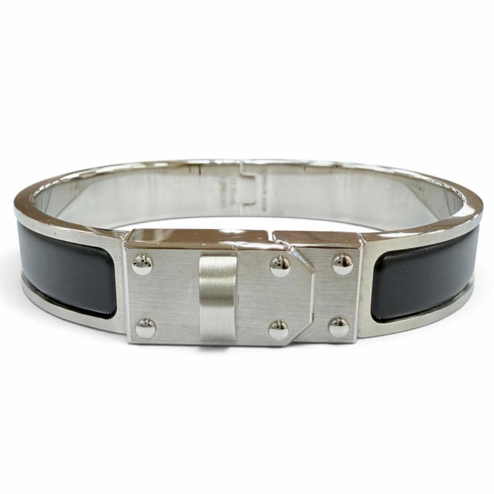 HERMES Kelly Men Bracelet Bangle Accessory Black Silver Made in France Women'...